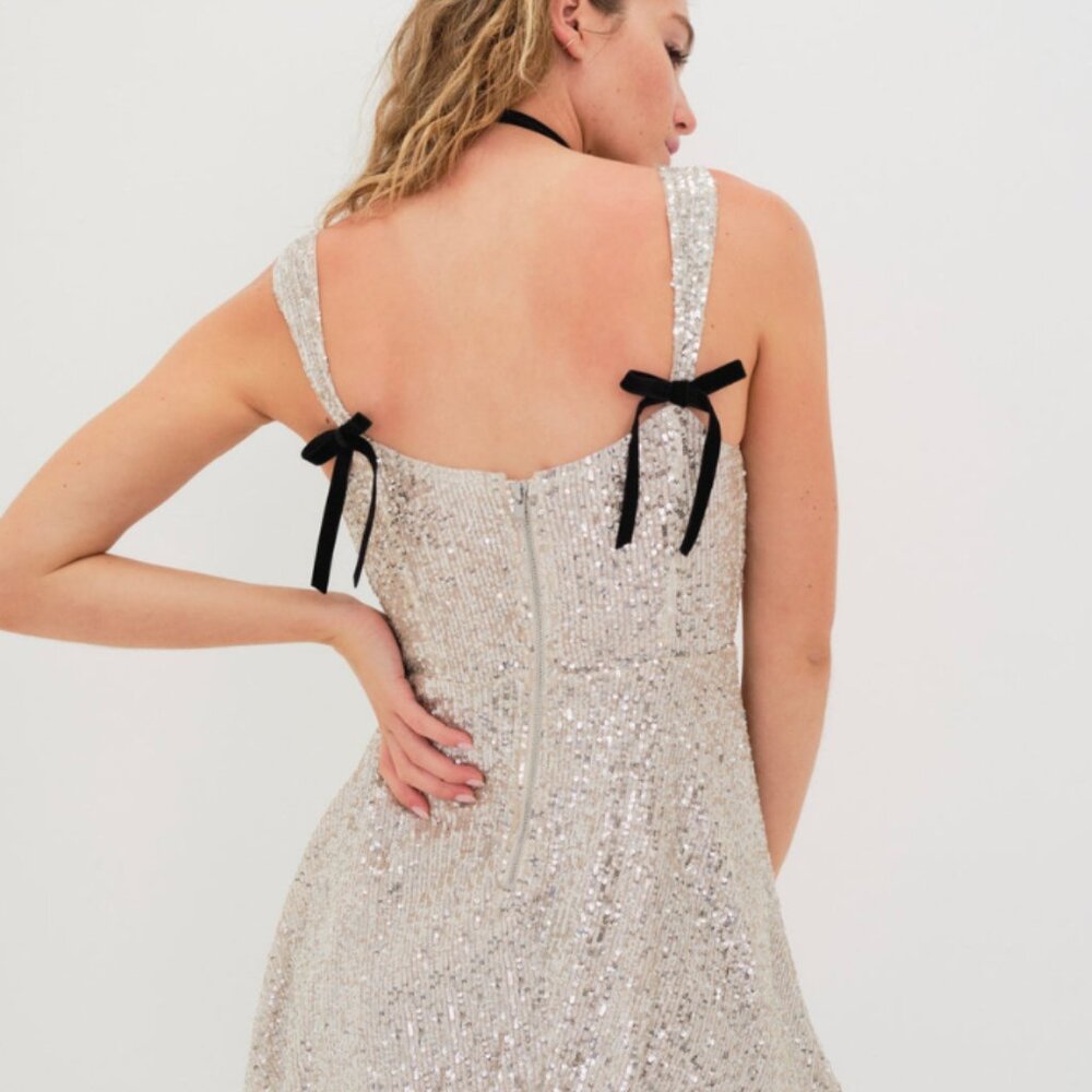 NWT Candice Gold Sequini Mini Dress by For Love & Lemons - Picture 4 of 7